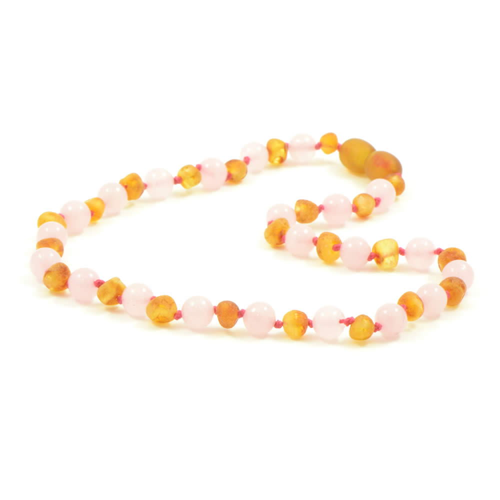 Unpolished Honey Amber and Rose Quartz Necklace